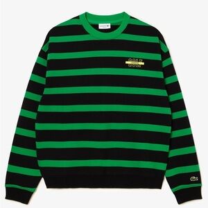 Lacoste Men's Green and Black Striped Sweater Size L